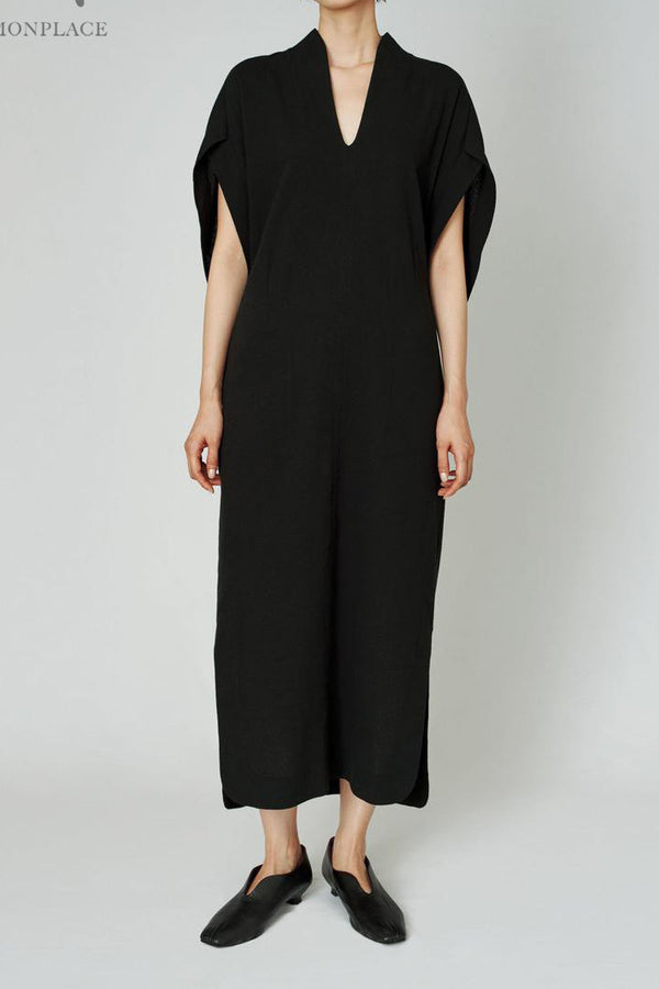 mame kurogouchi crepe deep V neck dress MM22SS DR040